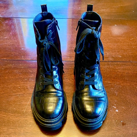 Nine West Crocodile Lug Combat Boot in Black - Picture 5 of 8